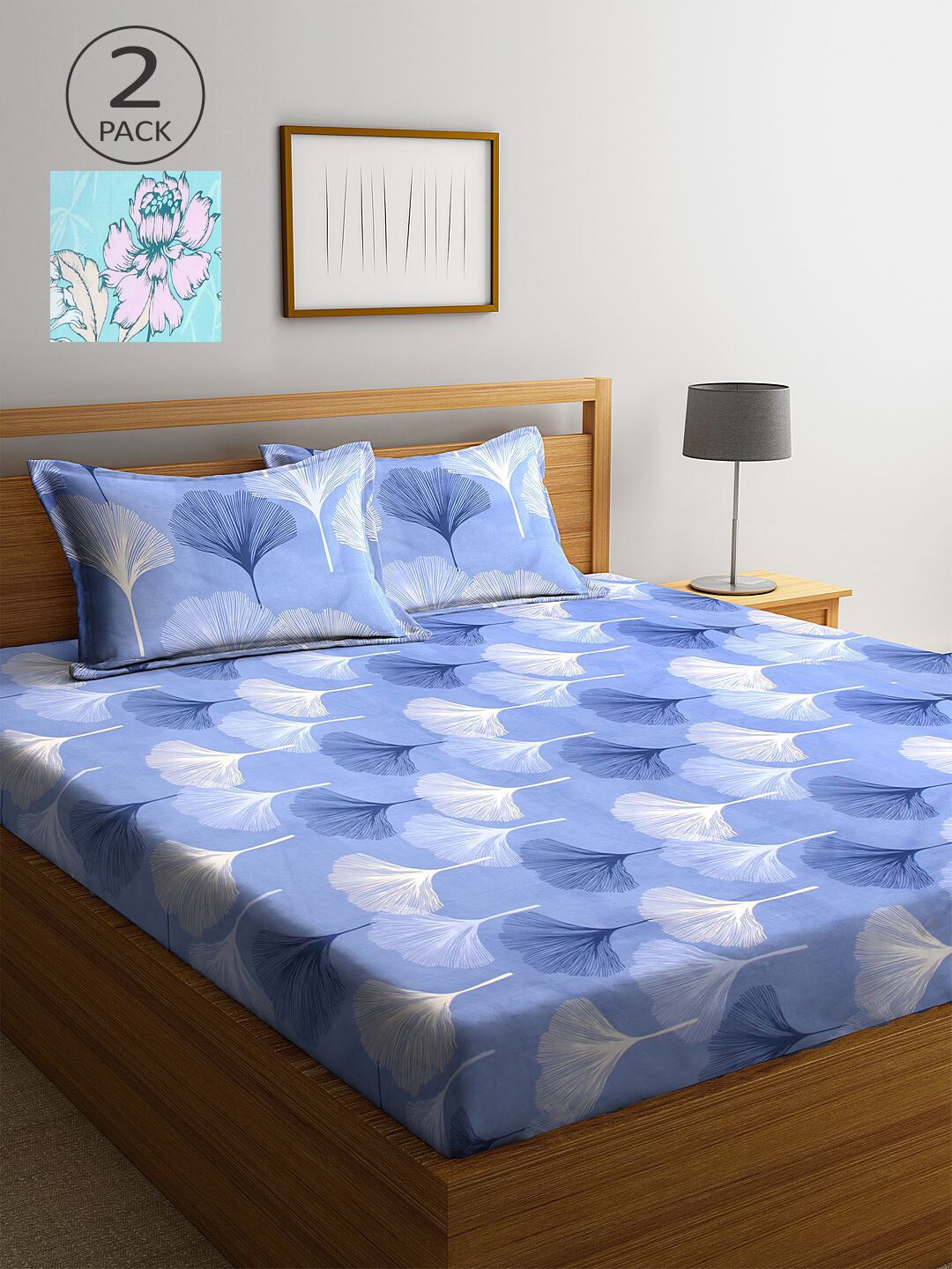 

KLOTTHE Blue & Turquoise Blue Floral 210 TC 2 King Bedsheet with 4 Pillow Covers