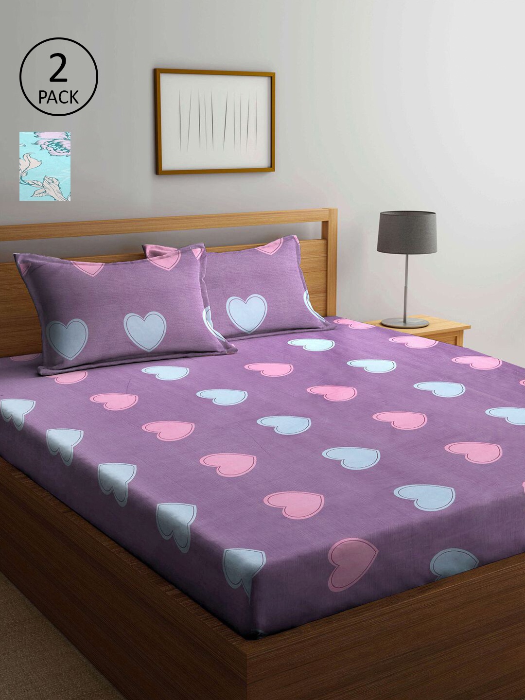 

KLOTTHE Blue & Mauve 210 TC 2 King Bedsheet with 4 Pillow Covers