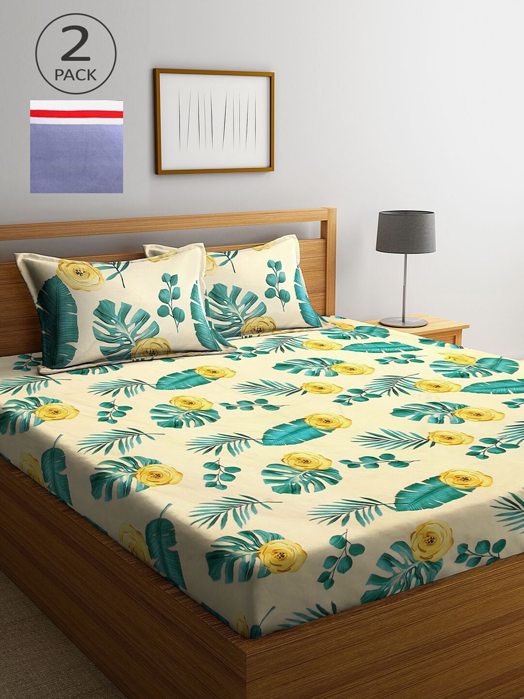 

KLOTTHE Yellow & Orange Floral 210 TC 2 King Bedsheet with 4 Pillow Covers