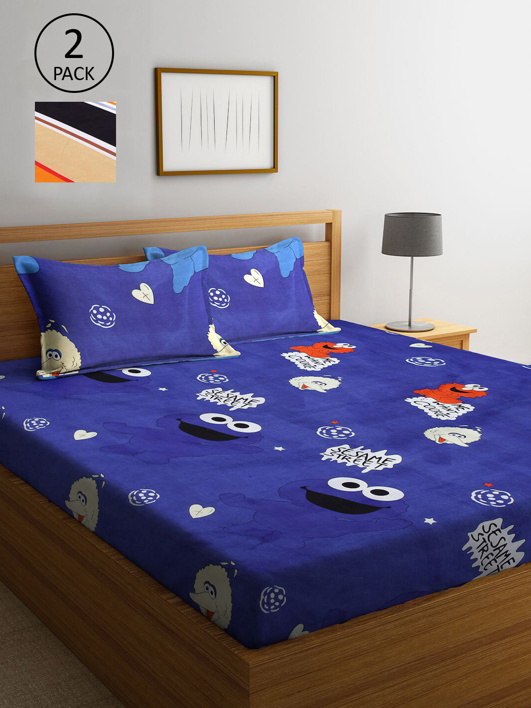 

KLOTTHE Blue & Brown Cartoon Characters 210 TC 2 King Bedsheet with 4 Pillow Covers