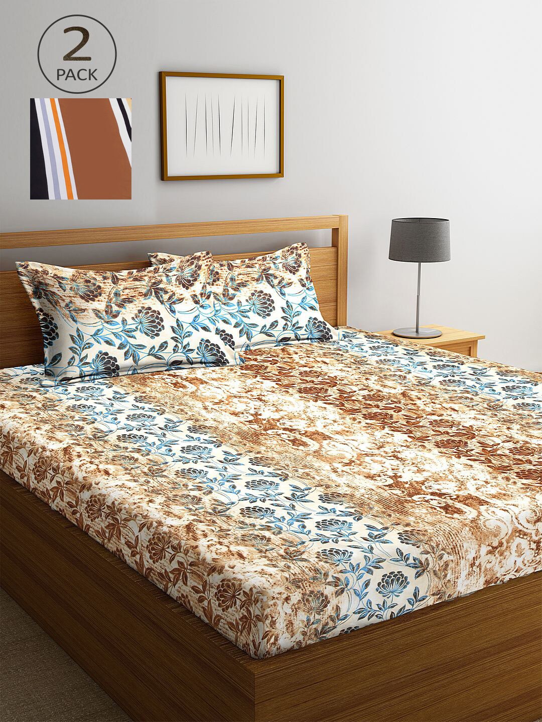 

KLOTTHE Multicoloured Striped 210 TC 2 King Bedsheet with 4 Pillow Covers, Multi