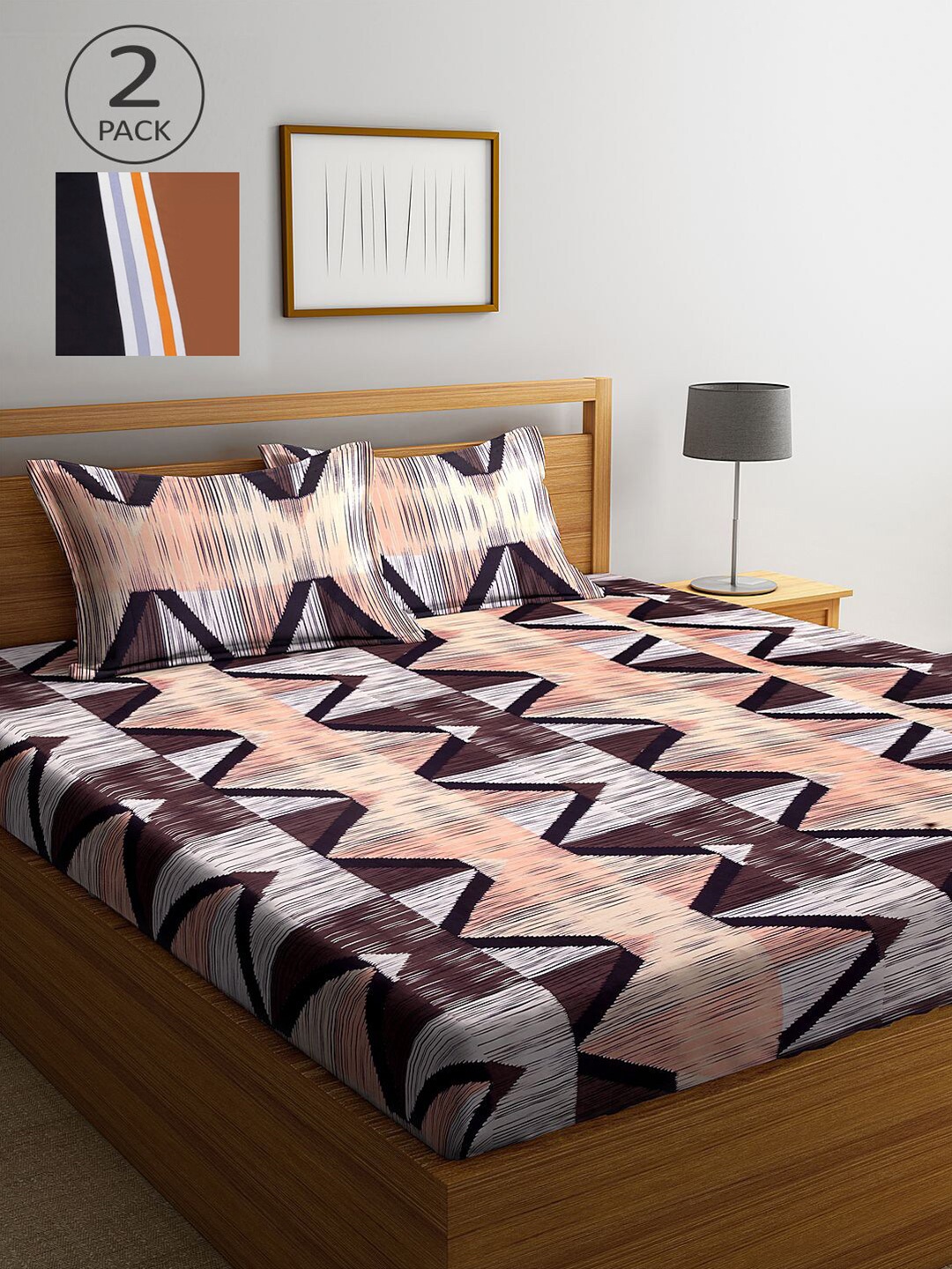 

KLOTTHE Multicoloured Geometric 210 TC 2 King Bedsheet with 4 Pillow Covers, Multi