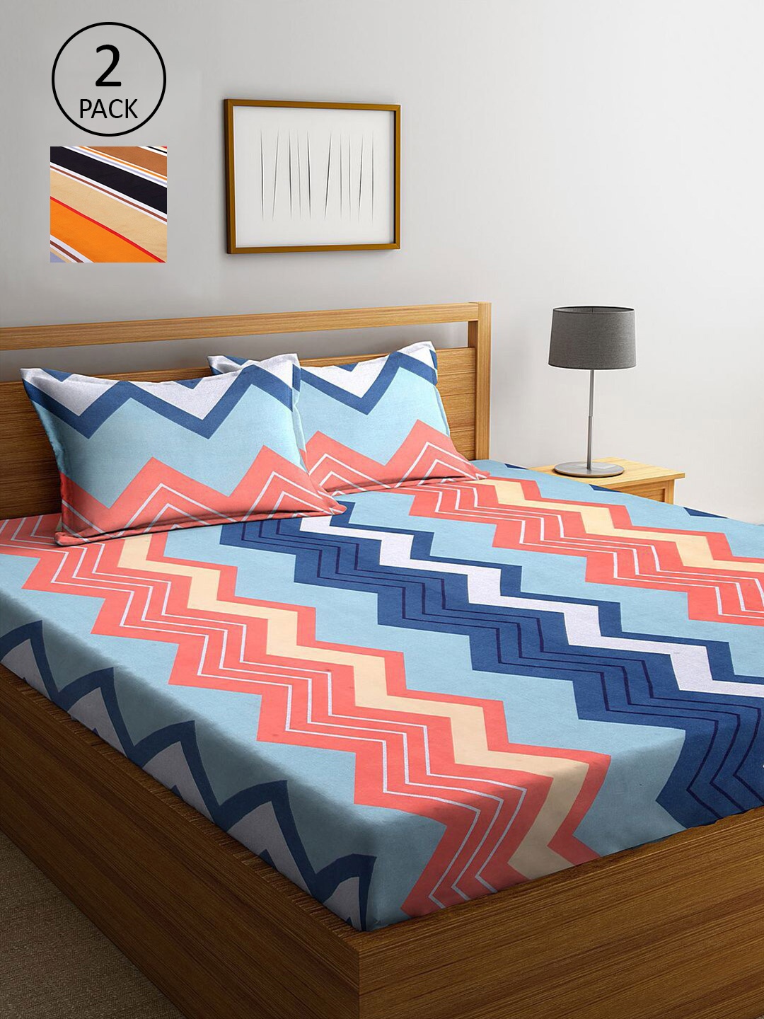 

KLOTTHE Multicoloured Geometric 210 TC 2 King Bedsheet with 4 Pillow Covers, Multi