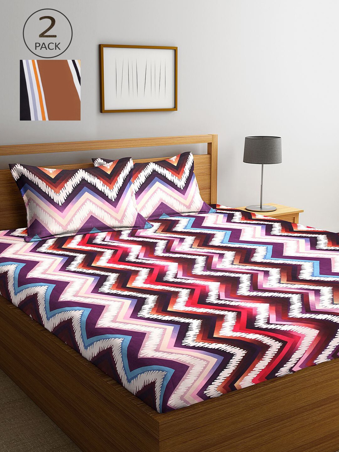 

KLOTTHE Multicoloured Geometric 210 TC 2 King Bedsheet with 4 Pillow Covers, Multi