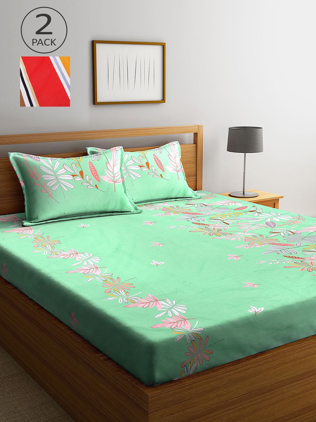 

KLOTTHE Multicoloured Striped 210 TC 2 King Bedsheet with 4 Pillow Covers, Multi