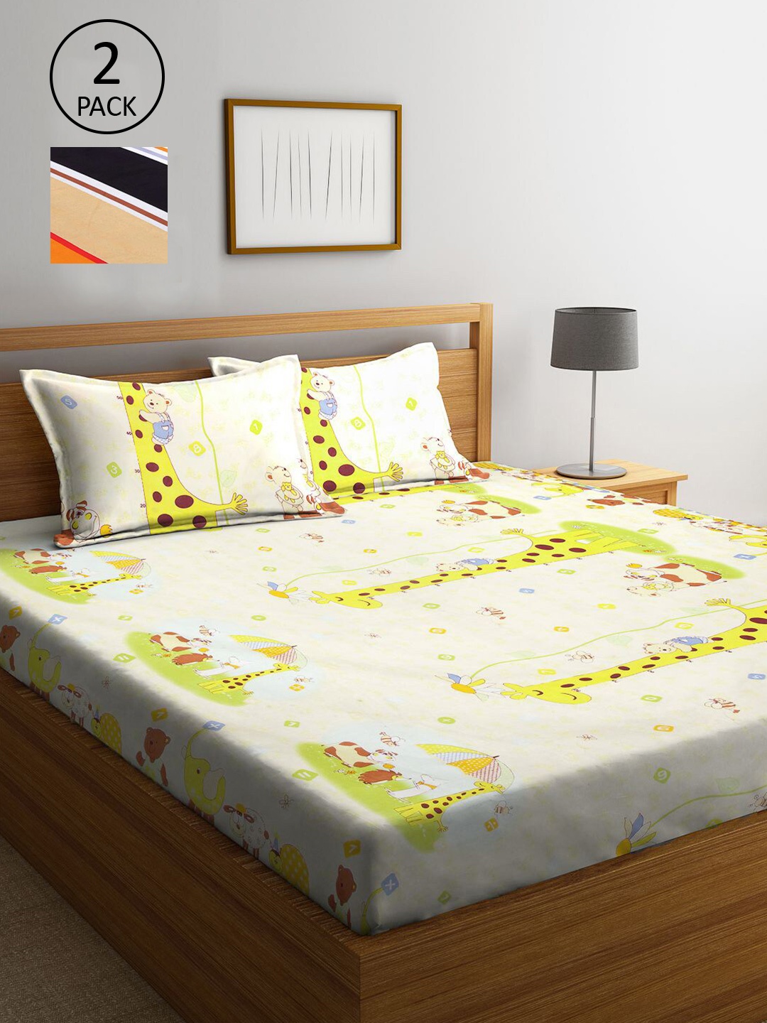 

KLOTTHE Multicoloured Striped 210 TC 2 King Bedsheet with 4 Pillow Covers, Multi