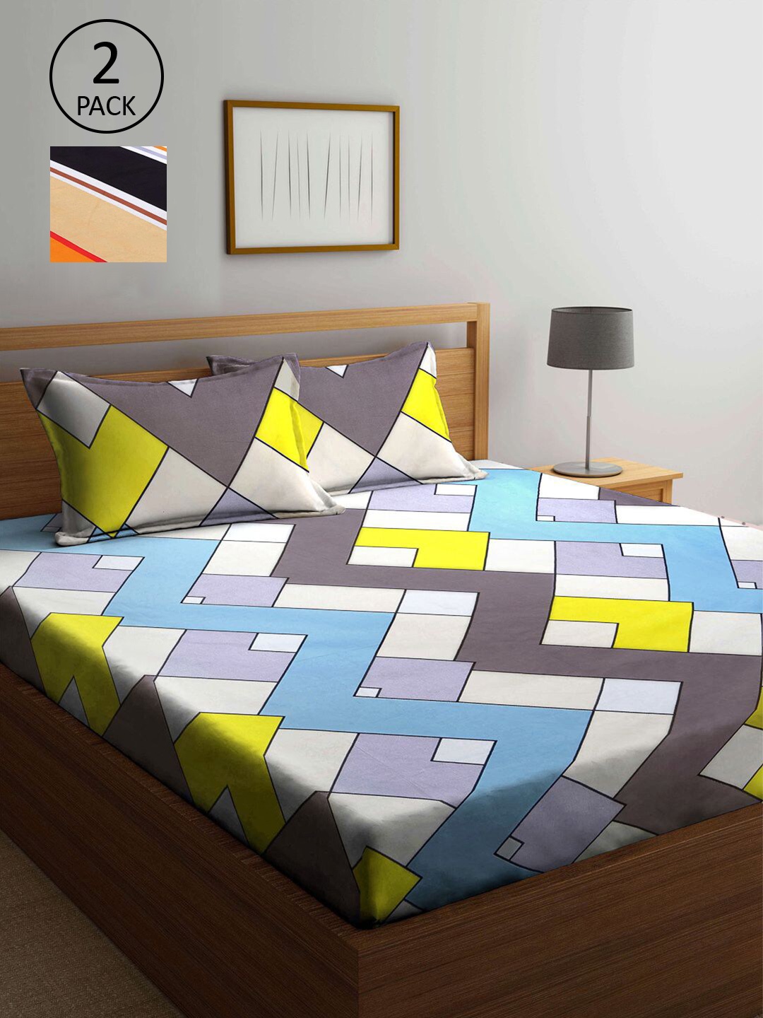 

KLOTTHE Multicoloured Geometric 210 TC 2 King Bedsheet with 4 Pillow Covers, Multi