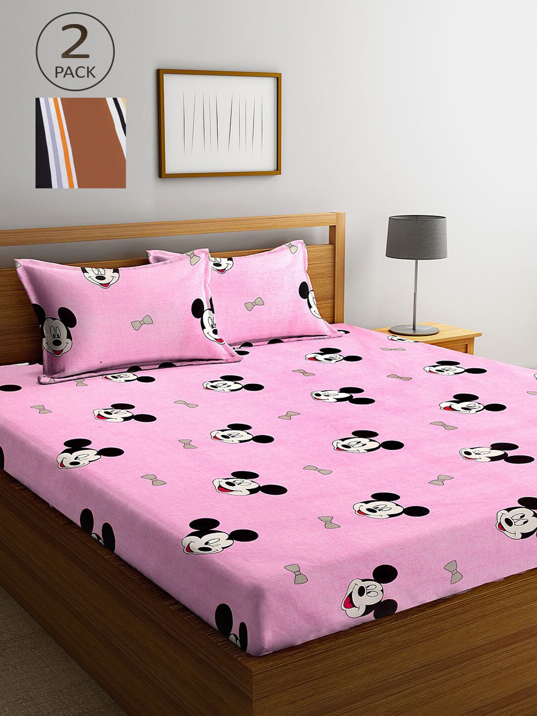 

KLOTTHE Multicoloured Striped 210 TC 2 King Bedsheet with 4 Pillow Covers, Multi