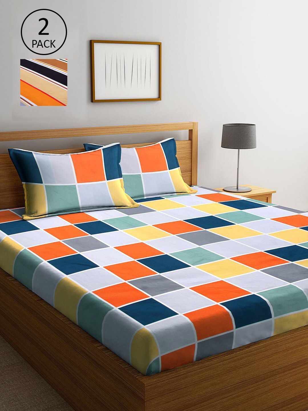 

KLOTTHE Multicoloured Geometric 210 TC 2 King Bedsheet with 4 Pillow Covers, Multi