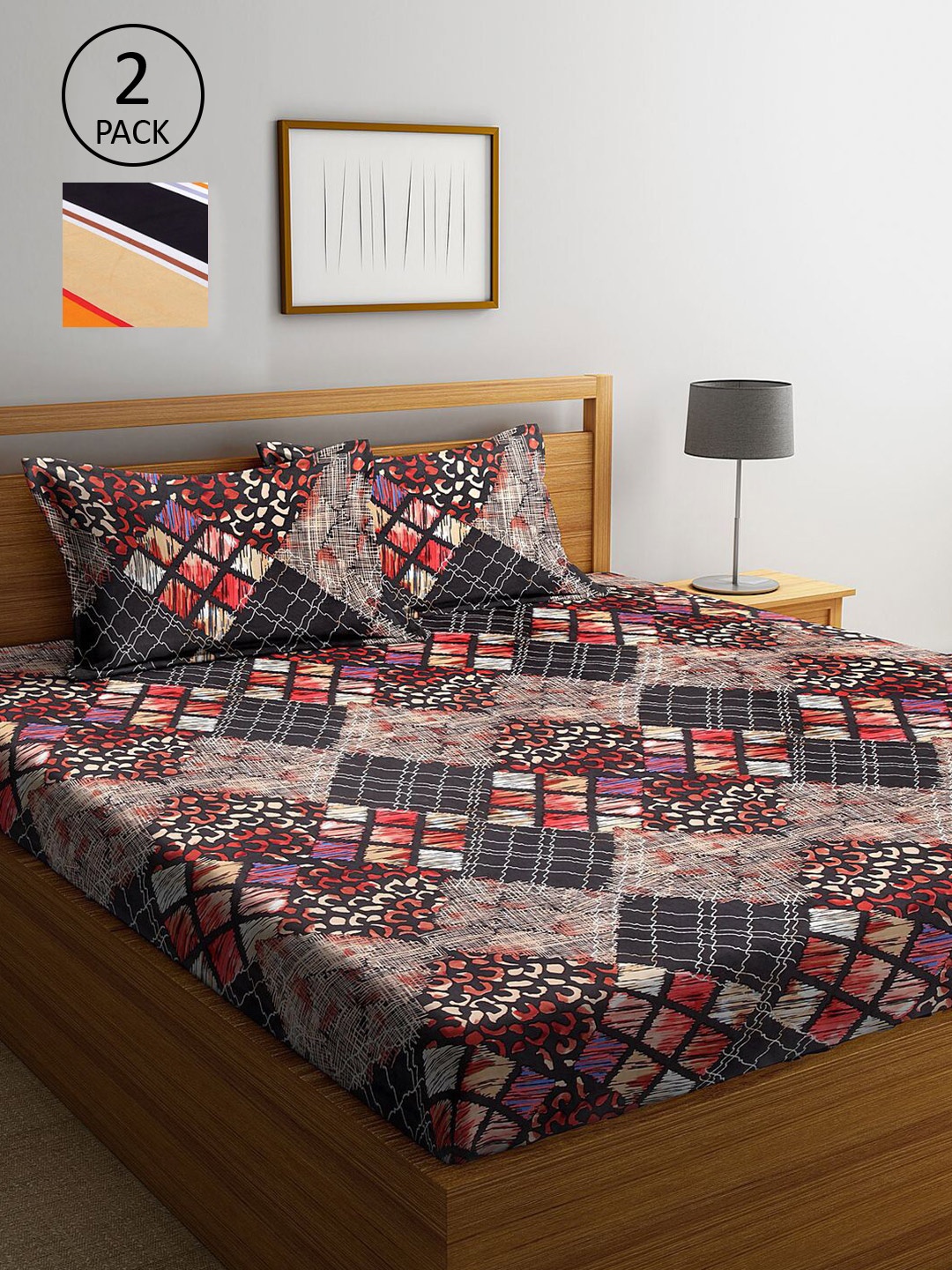 

KLOTTHE Multicoloured Geometric 210 TC 2 King Bedsheet with 4 Pillow Covers, Multi