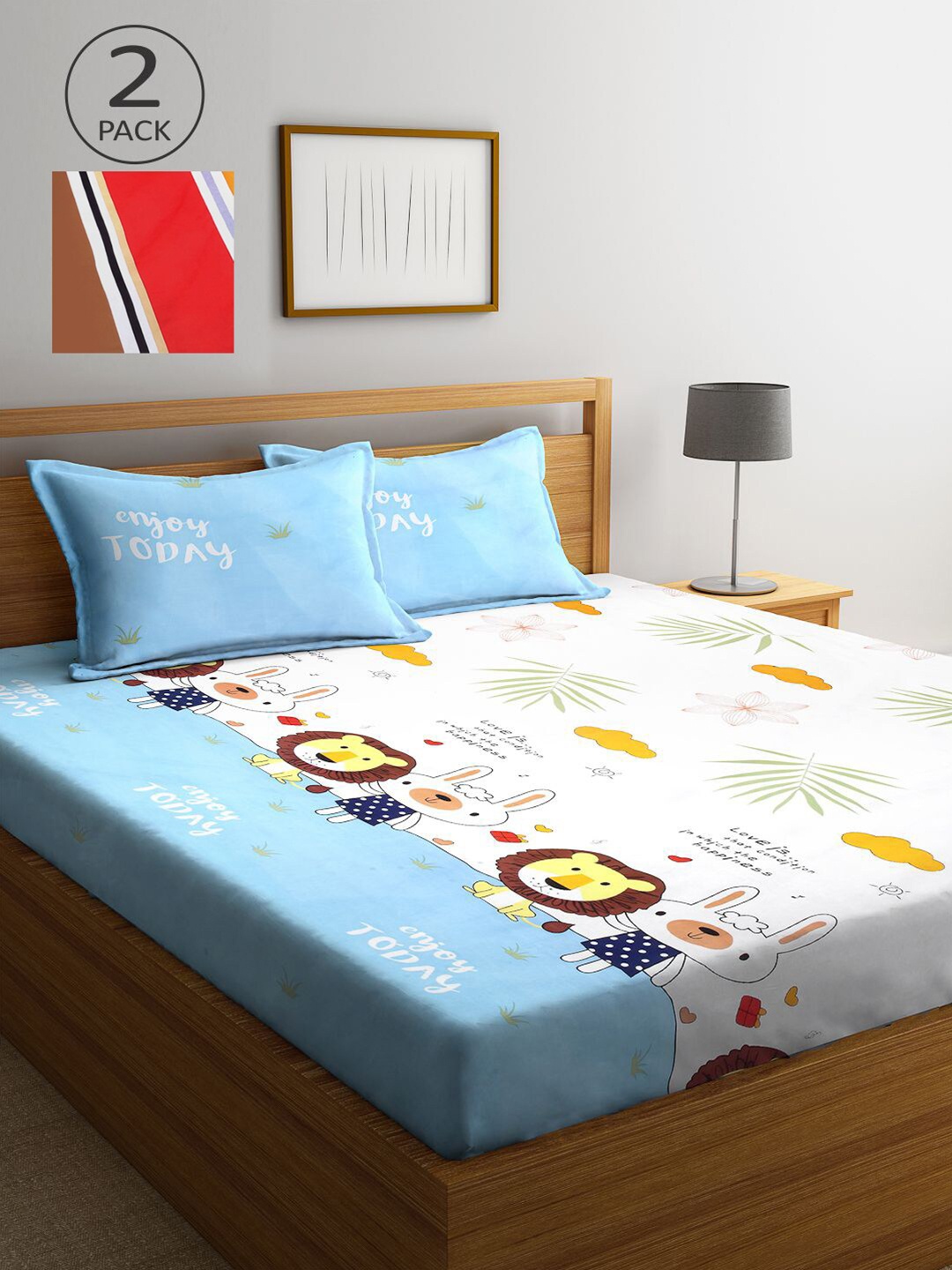 

KLOTTHE Blue & Red Cartoon Characters 210 TC 2 King Bedsheet with 4 Pillow Covers