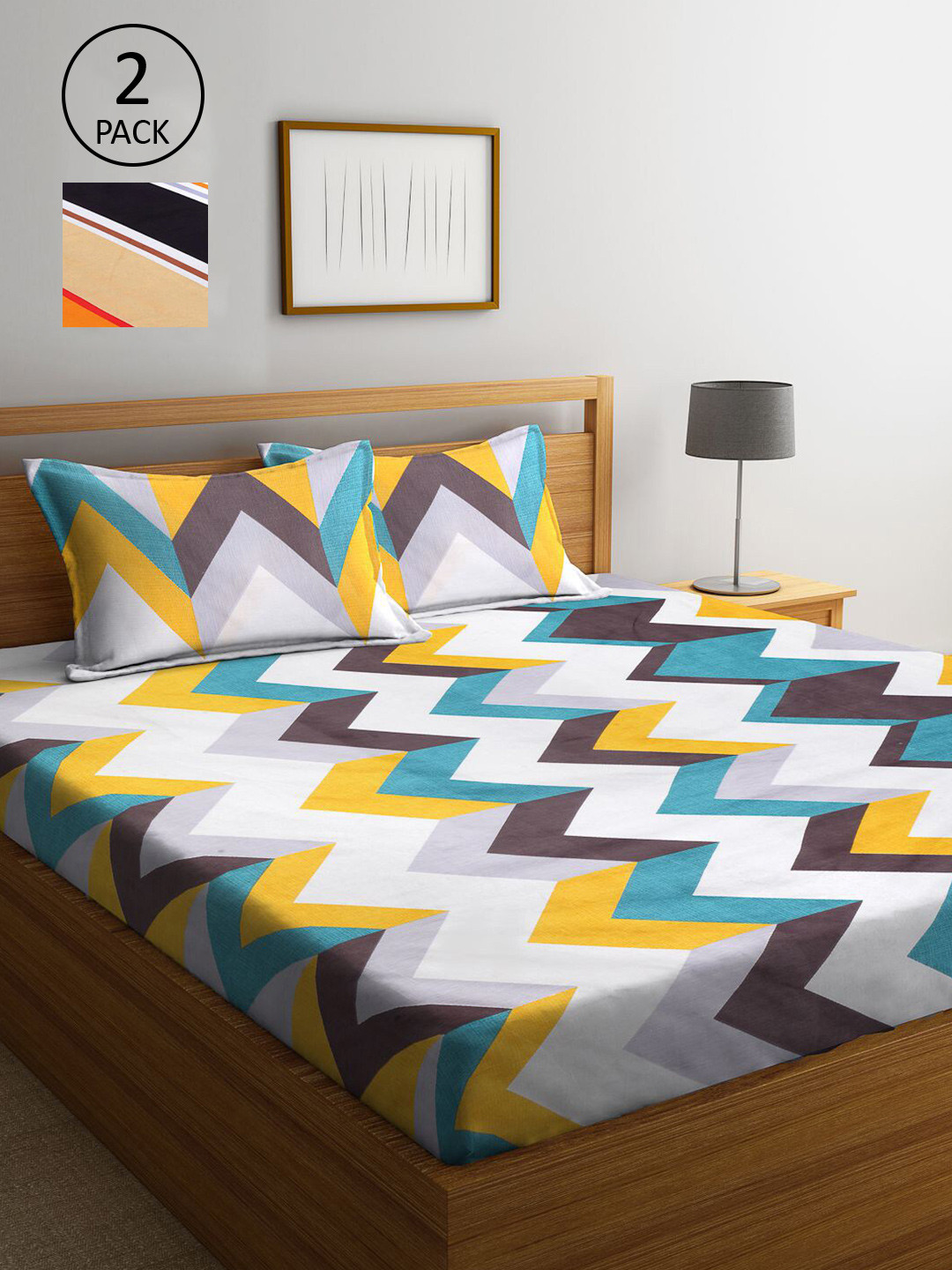 

KLOTTHE Multicoloured Geometric 210 TC 2 King Bedsheet with 4 Pillow Covers, Multi