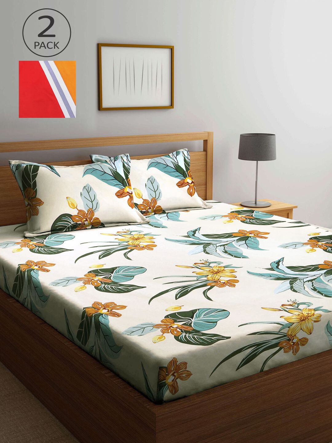 

KLOTTHE Multicoloured Floral 210 TC 2 King Bedsheet with 4 Pillow Covers, Multi