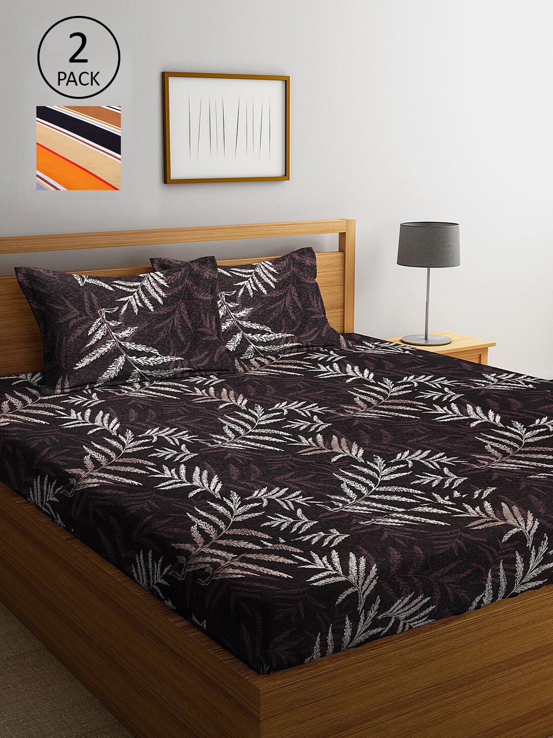 

KLOTTHE Multicoloured Striped 210 TC 2 King Bedsheet with 4 Pillow Covers, Multi