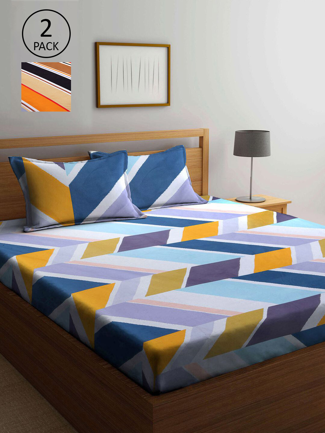 

KLOTTHE Multicoloured Geometric 210 TC 2 King Bedsheet with 4 Pillow Covers, Multi