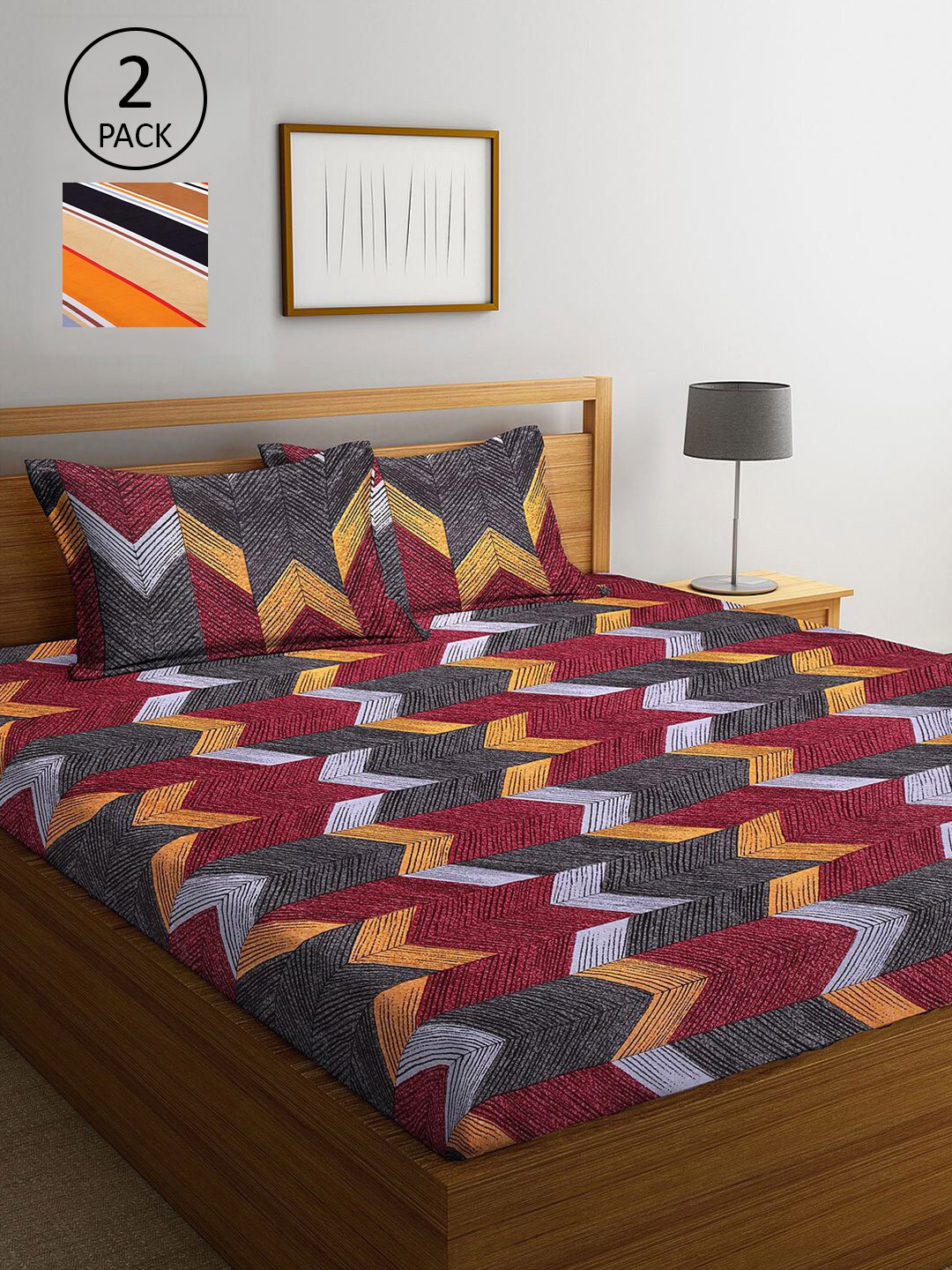 

KLOTTHE Multicoloured Striped 210 TC 2 King Bedsheet with 4 Pillow Covers, Multi