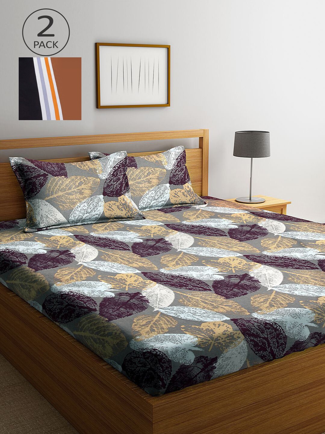 

KLOTTHE Red & Brown Floral 210 TC 2 King Bedsheet with 4 Pillow Covers