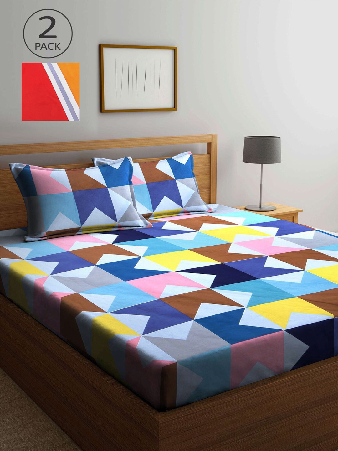 

KLOTTHE Multicoloured Geometric 210 TC 2 King Bedsheet with 4 Pillow Covers, Multi