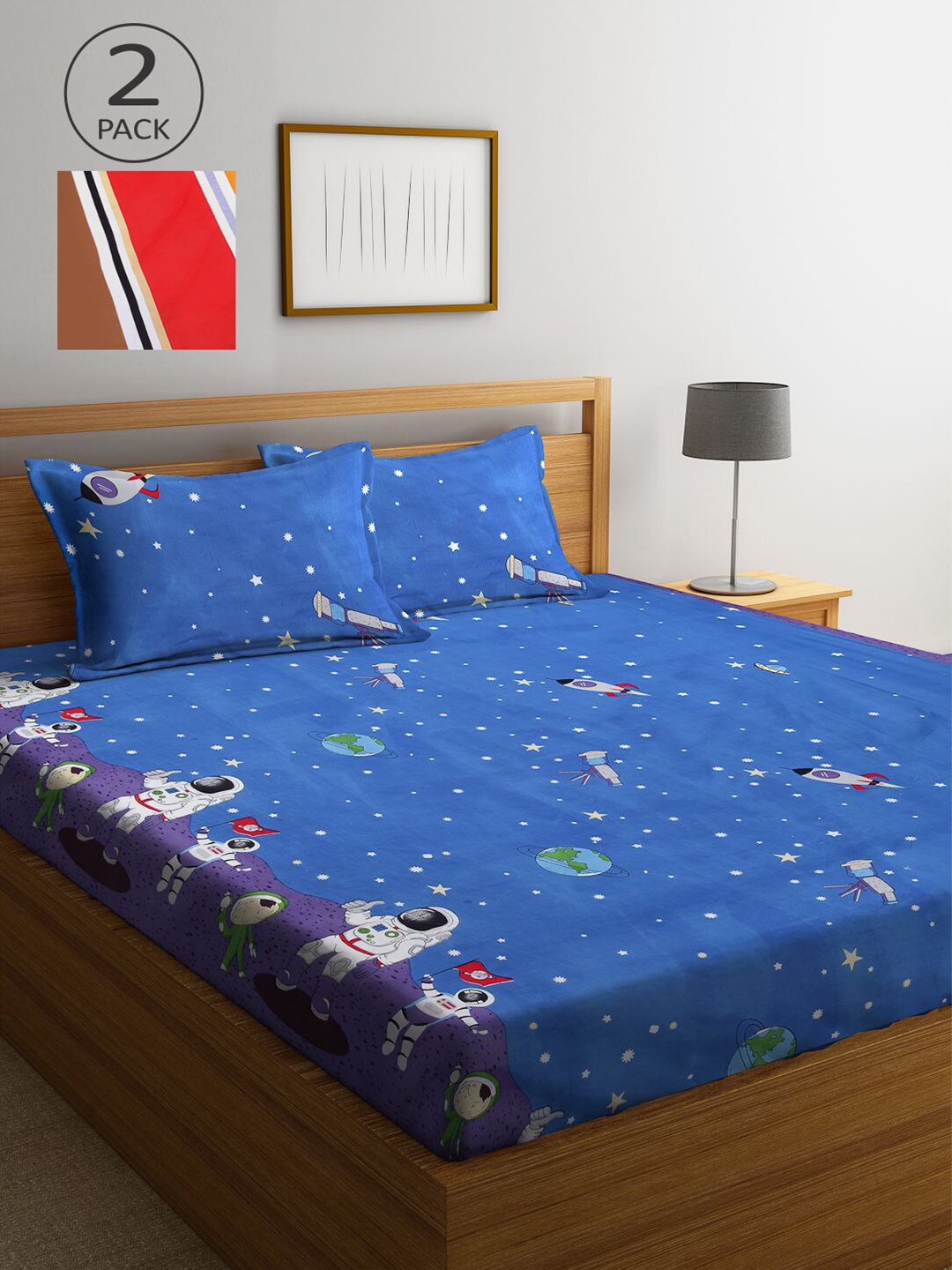

KLOTTHE Multicoloured Striped 210 TC 2 King Bedsheet with 4 Pillow Covers, Multi