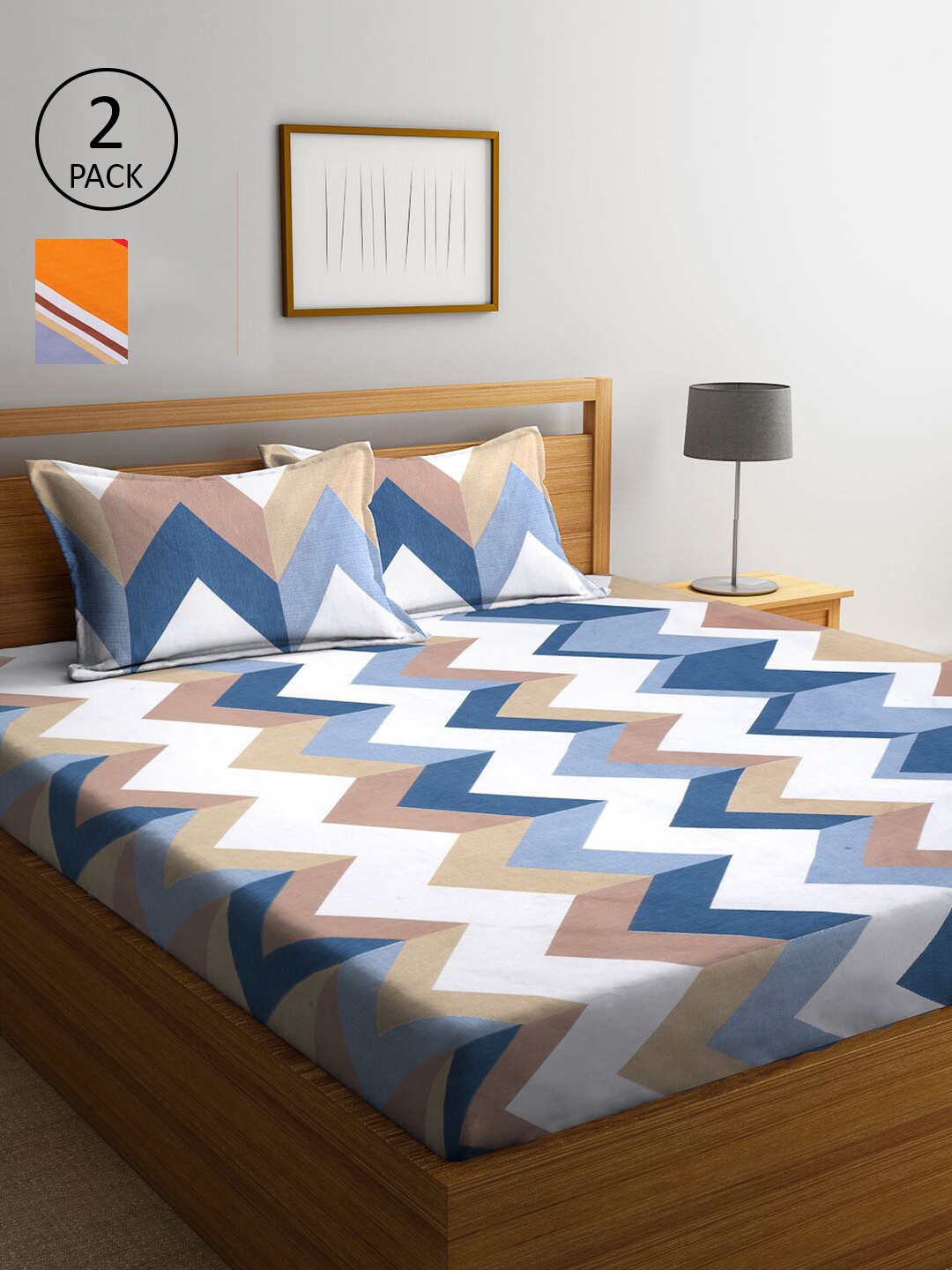

KLOTTHE Multicoloured Striped 210 TC 2 King Bedsheet with 4 Pillow Covers, Multi