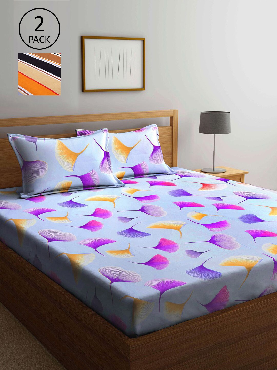 

KLOTTHE Blue & Red Floral 210 TC 2 King Bedsheet with 4 Pillow Covers