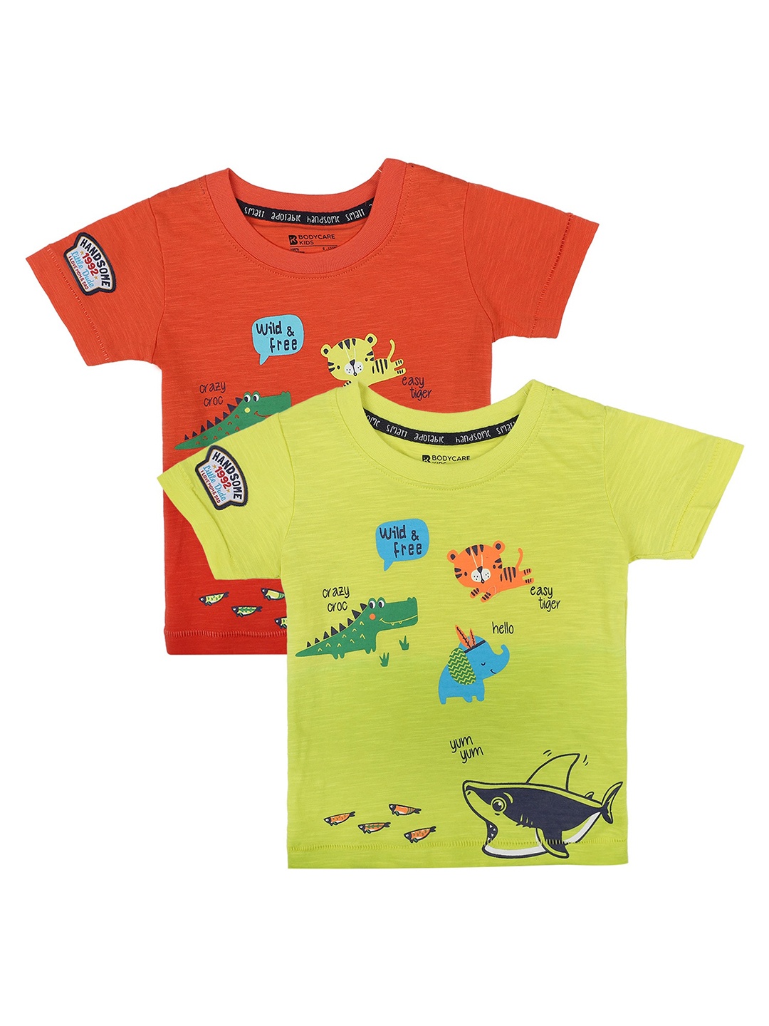

Bodycare Kids Boys Pack Of 2 Yellow & Red Printed Cotton T-shirt