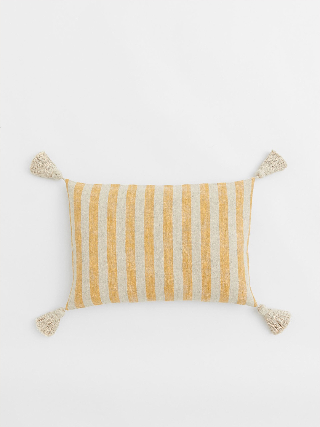 

H&M Yellow Striped Tasselled Cushion Cover