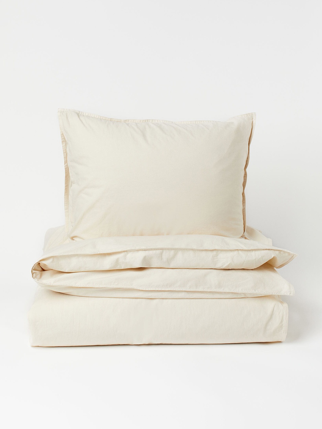 

H&M Beige Solid Washed Cotton Duvet Cover Set