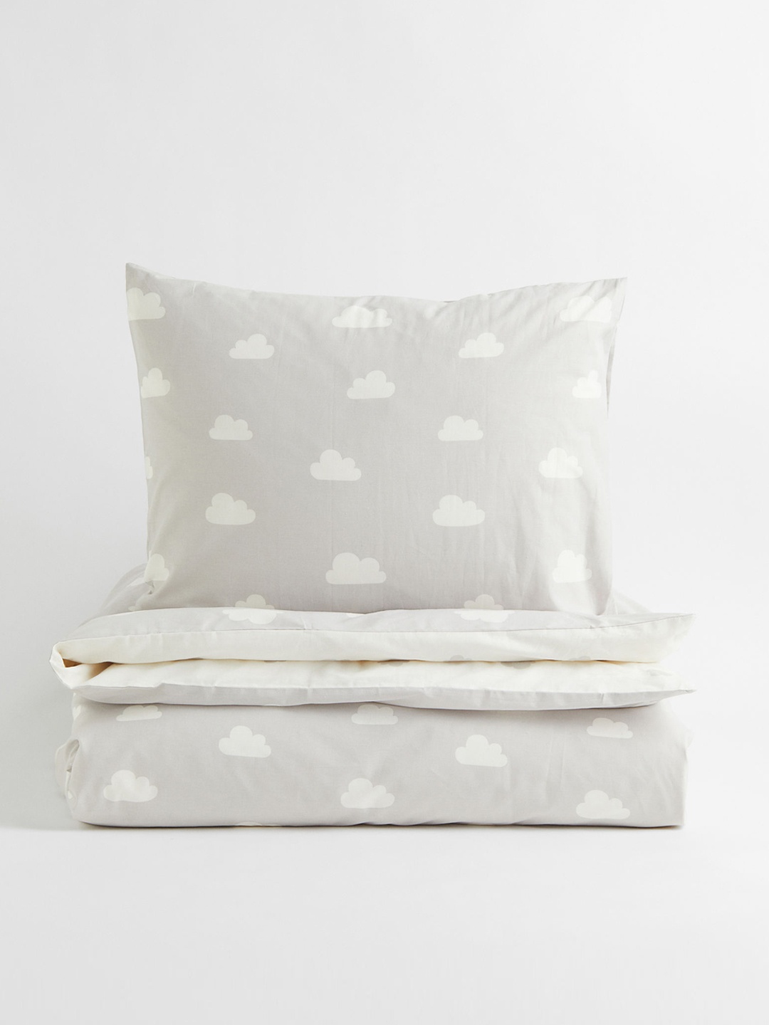

H&M Grey & White Patterned Cotton Single Duvet Cover Set