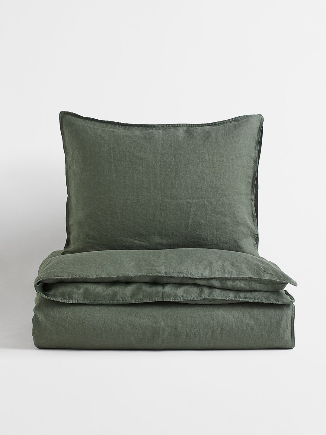 

H&M Olive Green Linen Single Duvet Cover Set