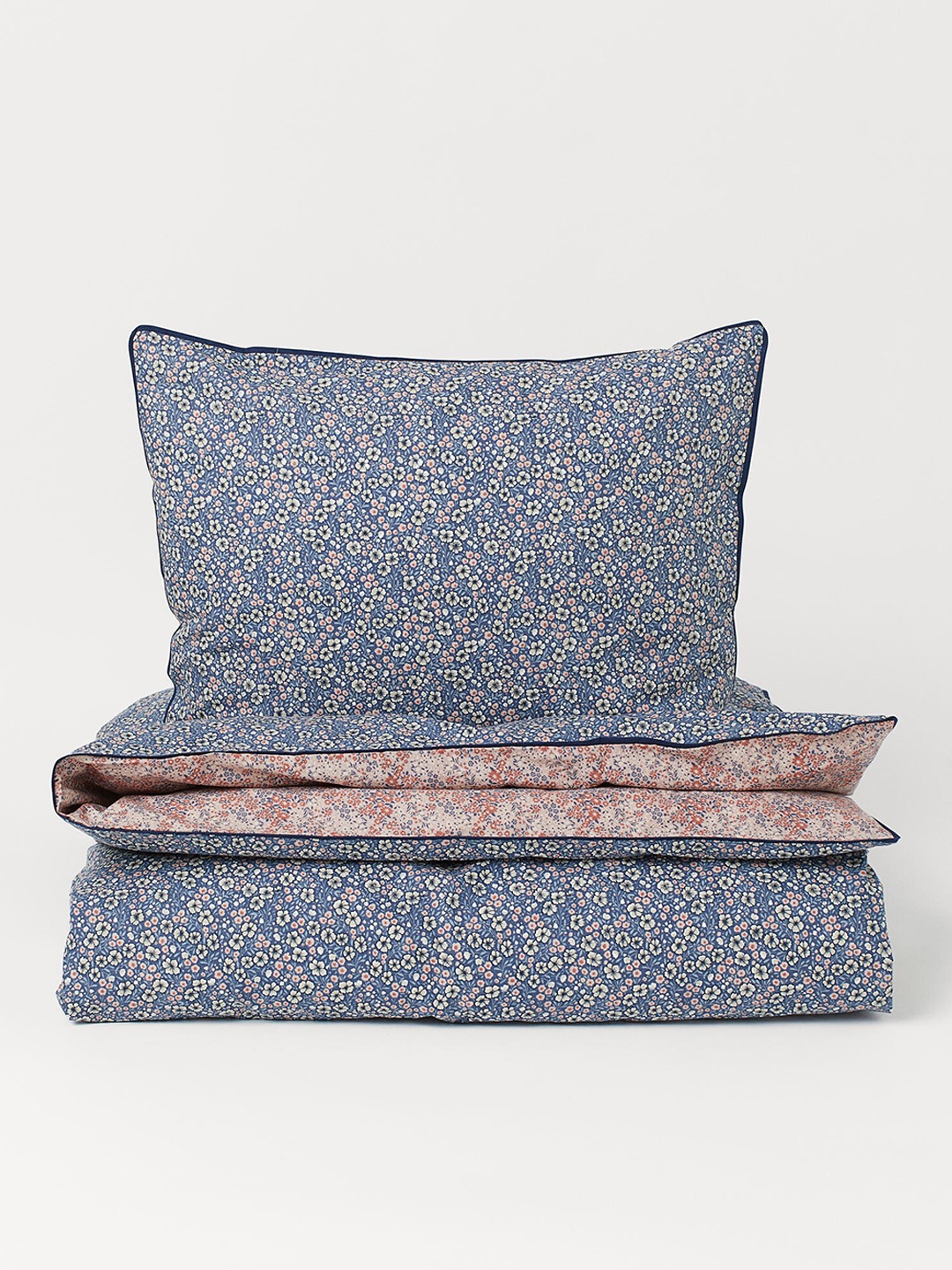 

H&M Navy Blue Printed Cotton Single Duvet Cover Set