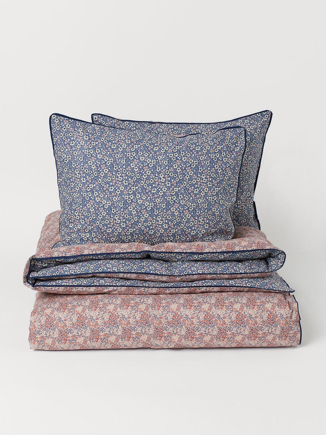 

H&M Blue & Beige Printed 144 TC Cotton Double/king Duvet Cover Set