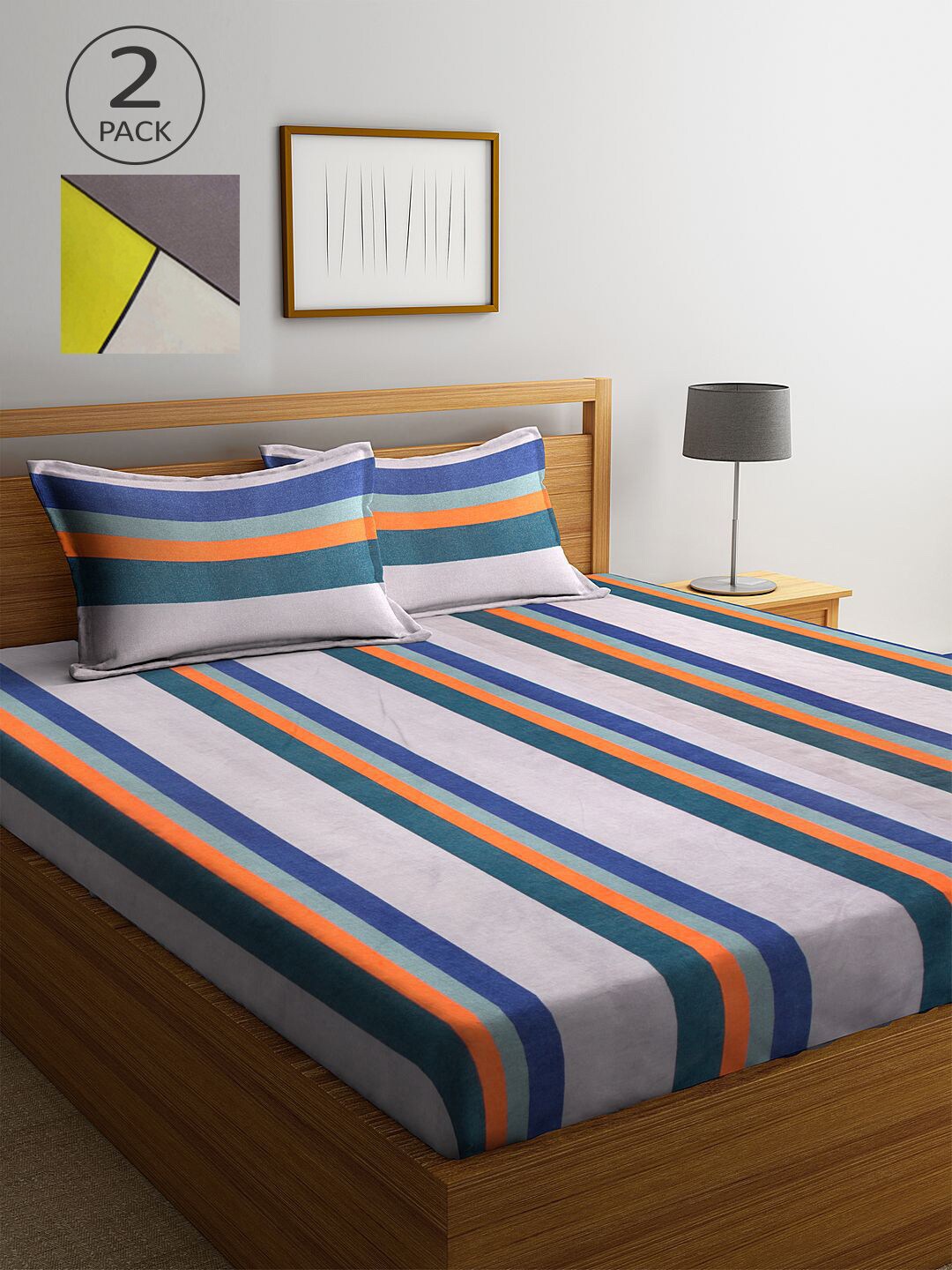 

KLOTTHE Multicoloured Striped 210 TC 2 King Bedsheet with 4 Pillow Covers, Multi