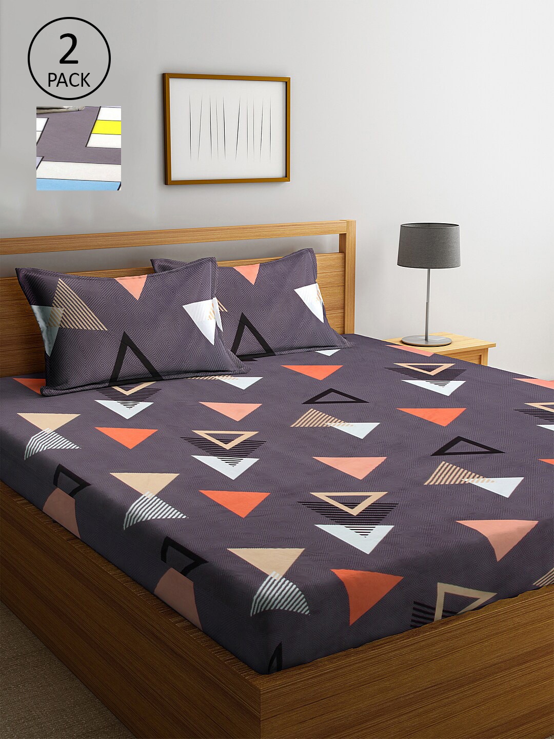 

KLOTTHE Multicoloured Geometric 210 TC 2 King Bedsheet with 4 Pillow Covers, Multi