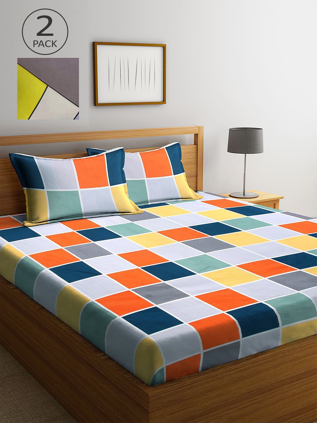 

KLOTTHE Multicoloured Geometric 210 TC 2 King Bedsheet with 4 Pillow Covers, Multi