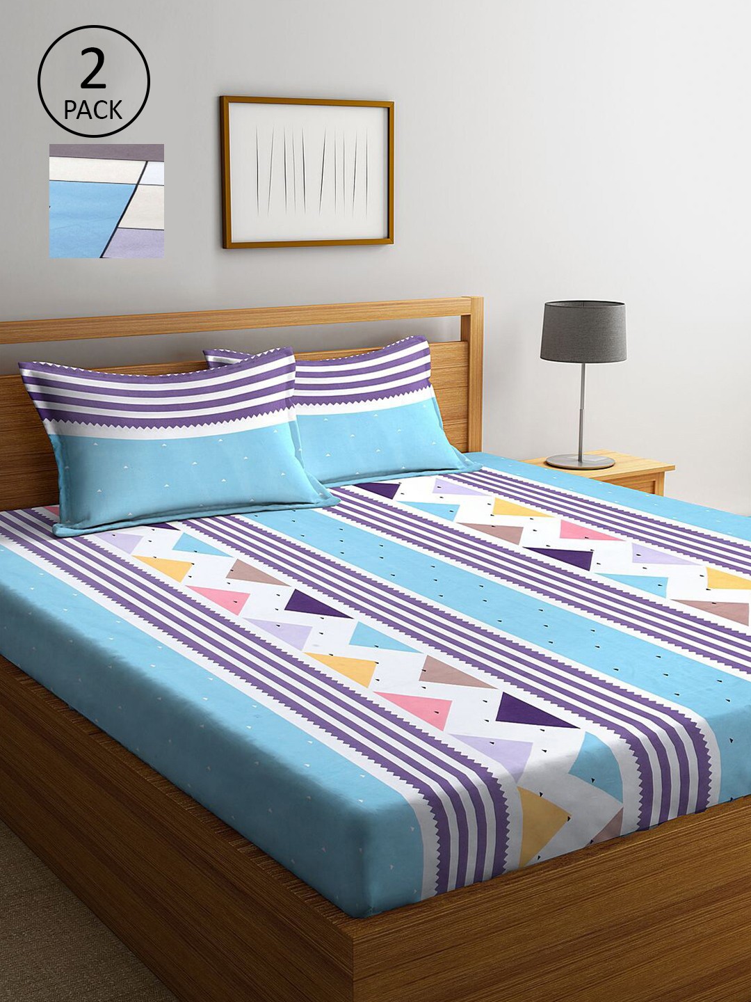 

KLOTTHE Blue & Yellow Striped 210 TC 2 King Bedsheet with 4 Pillow Covers