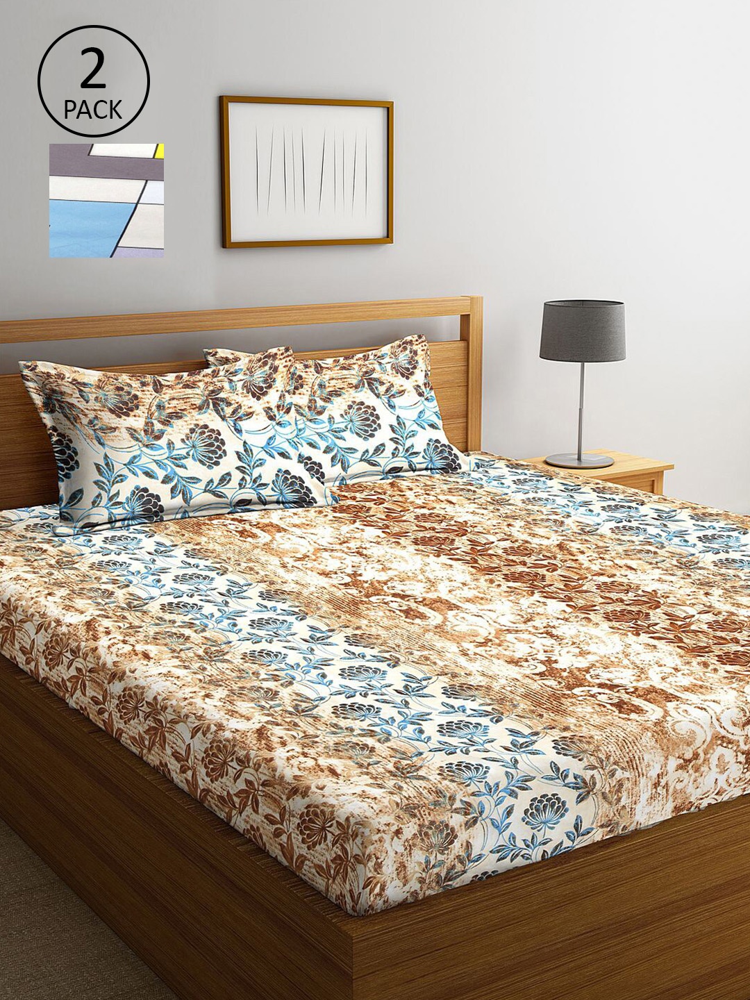 

KLOTTHE Multicoloured Floral 210 TC 2 King Bedsheet with 4 Pillow Covers, Multi