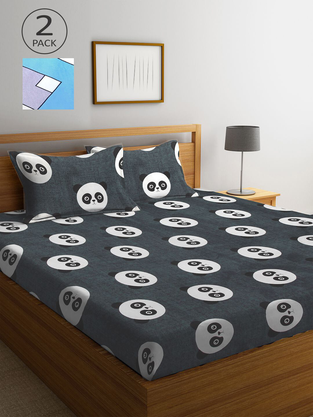 

KLOTTHE Grey & Blue Cartoon Characters 210 TC 2 King Bedsheet with 4 Pillow Covers