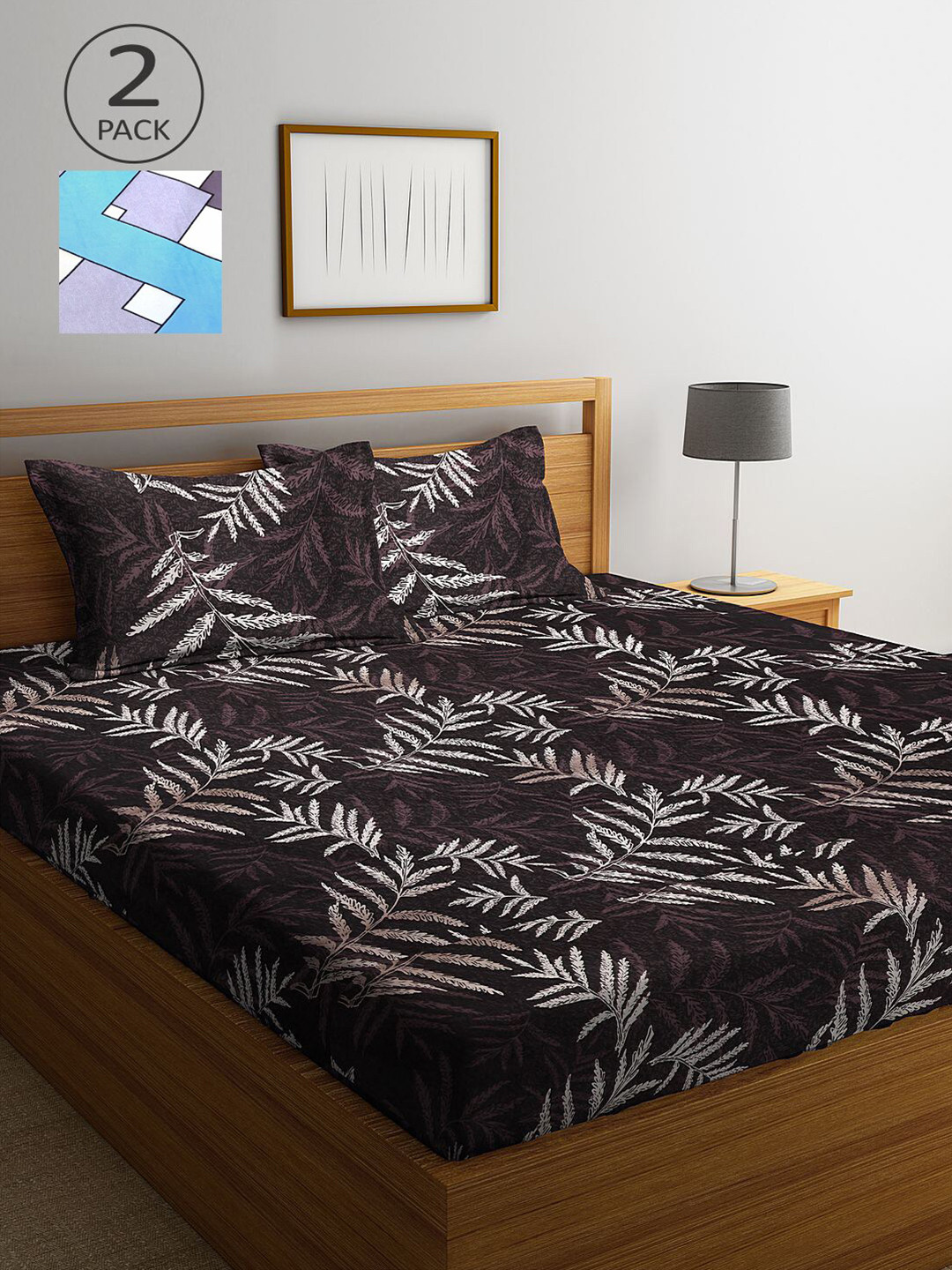 

KLOTTHE Brown & Grey Floral 210 TC 2 King Bedsheet with 4 Pillow Covers