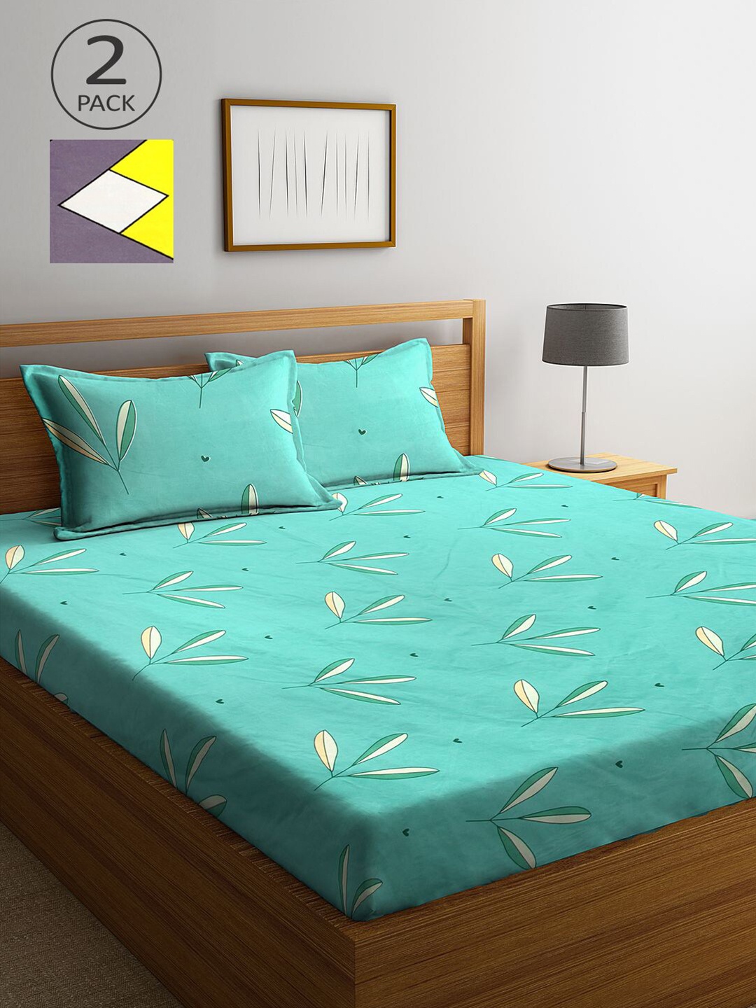 

KLOTTHE Green & Blue Floral 210 TC 2 King Bedsheet with 4 Pillow Covers