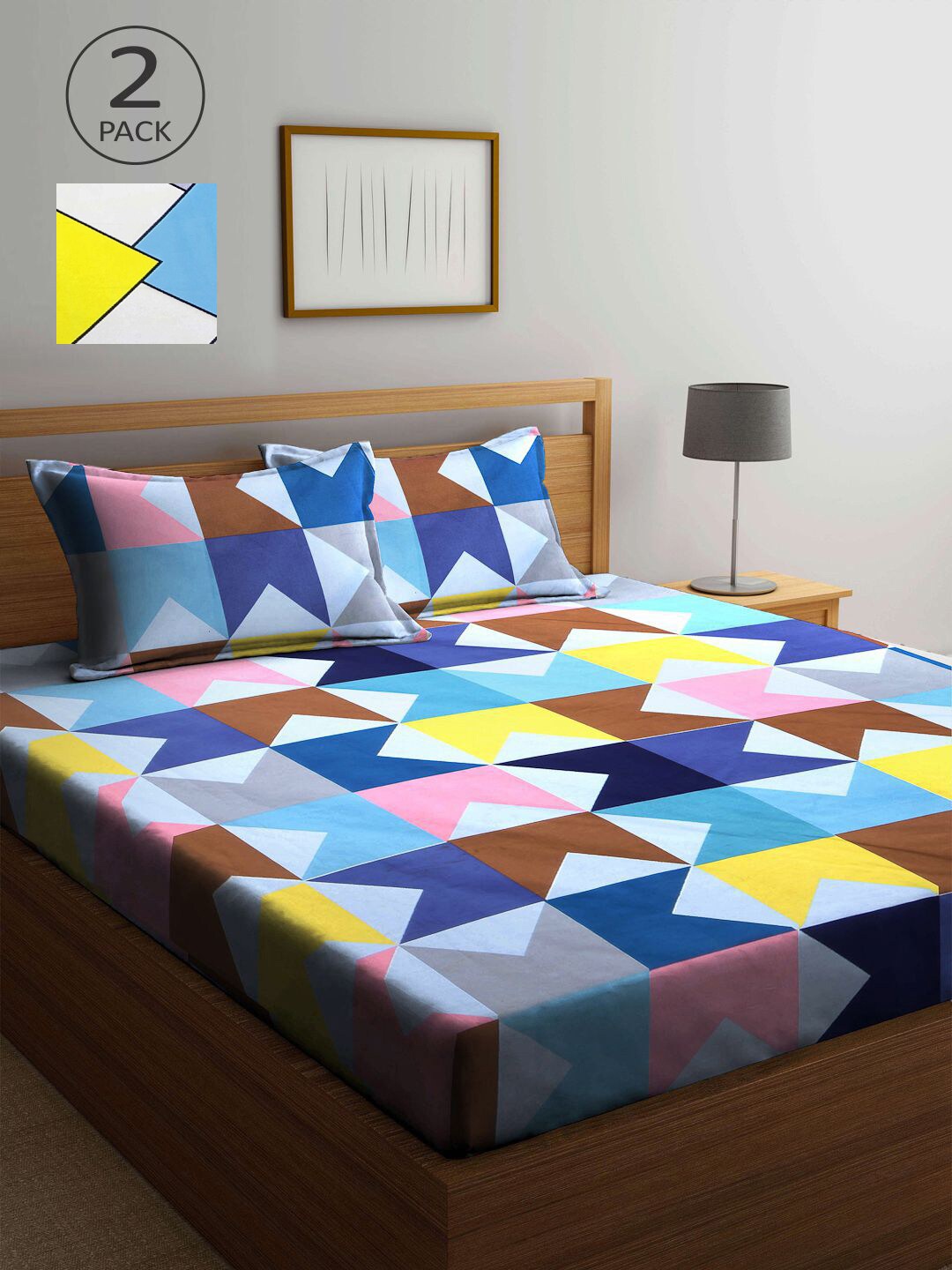 

KLOTTHE Blue & White Geometric 210 TC 2 King Bedsheet with 4 Pillow Covers