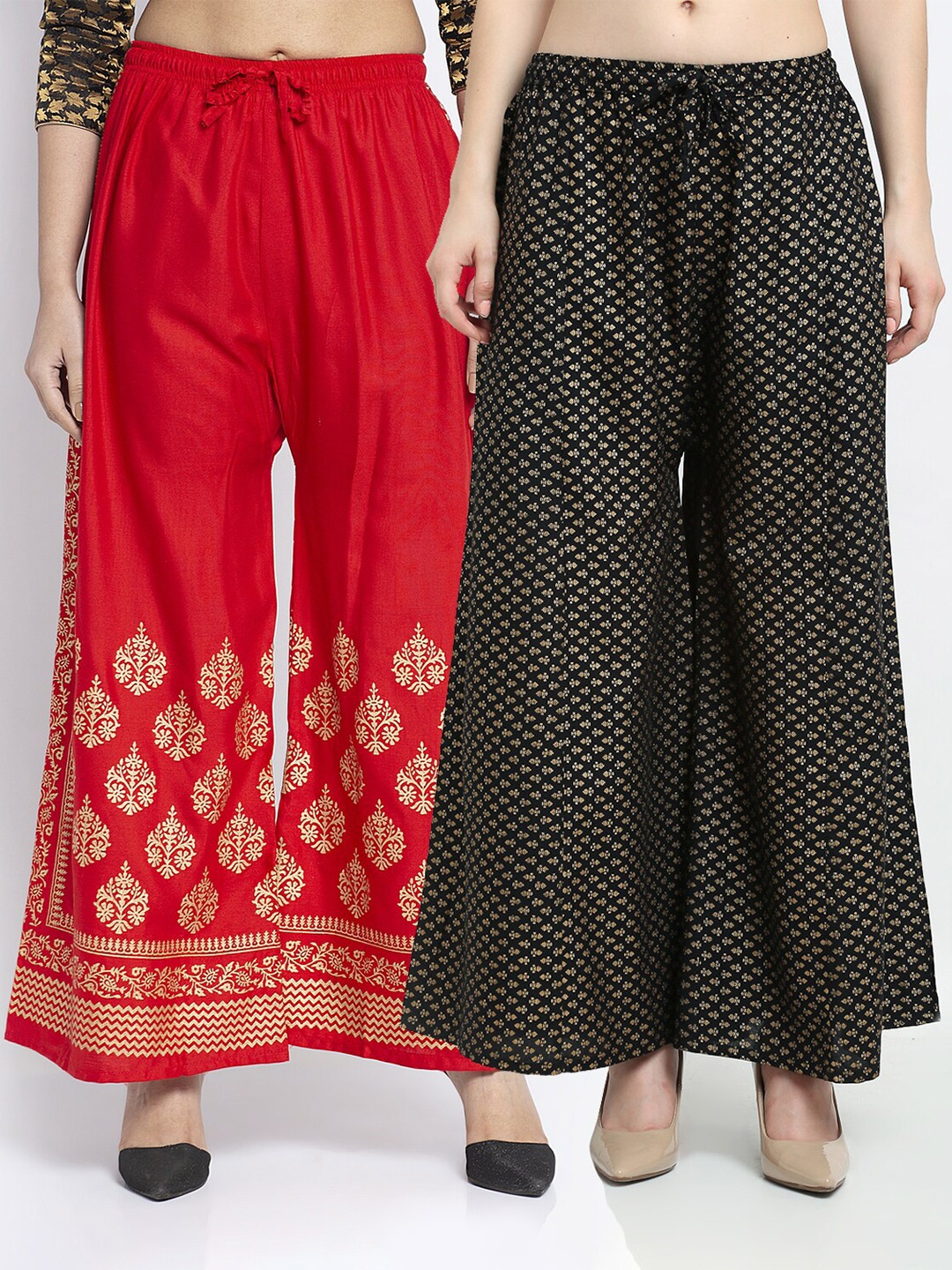 

Jinfo Women Pack of 2 Ethnic Motifs Printed Flared Ethnic Palazzos, Red