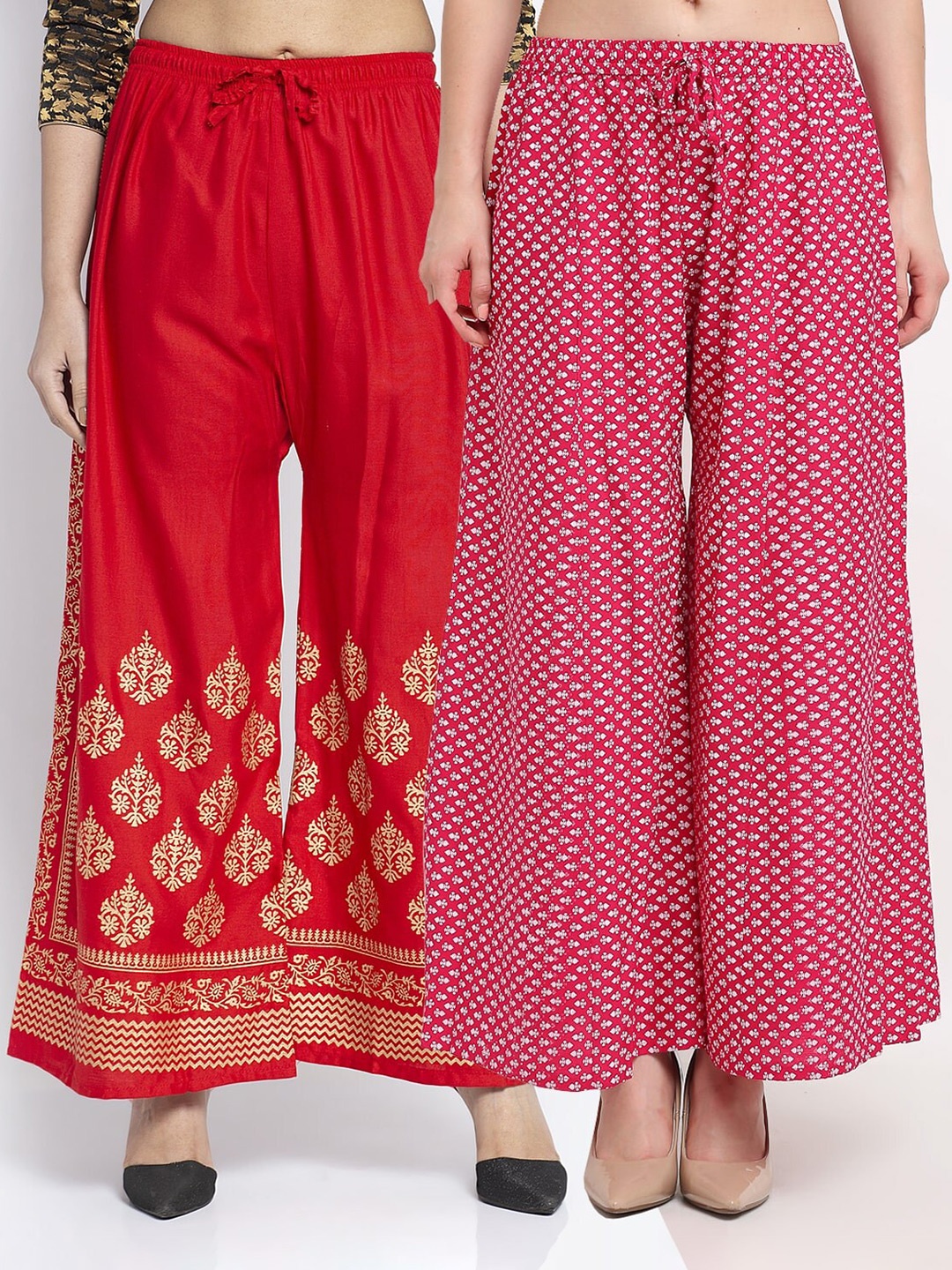 

Jinfo Women Red & Pink 2 Ethnic Motifs Printed Flared Knitted Ethnic Palazzos
