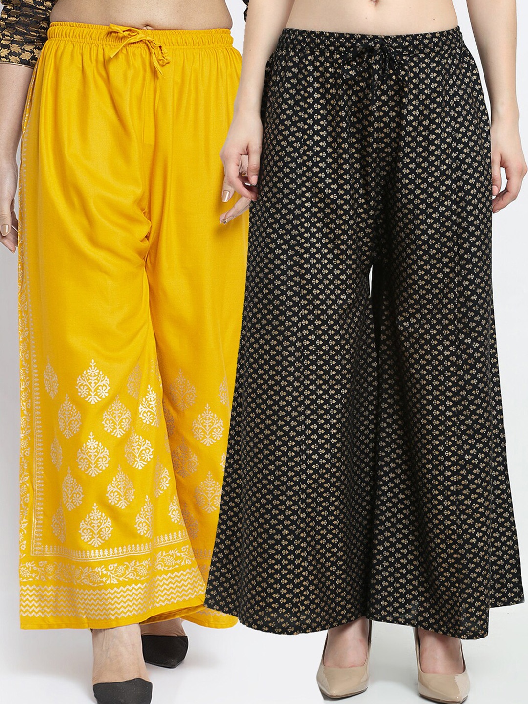 

Jinfo Women Yellow & Black Pack of 2 Ethnic Motifs Printed Flared Palazzos