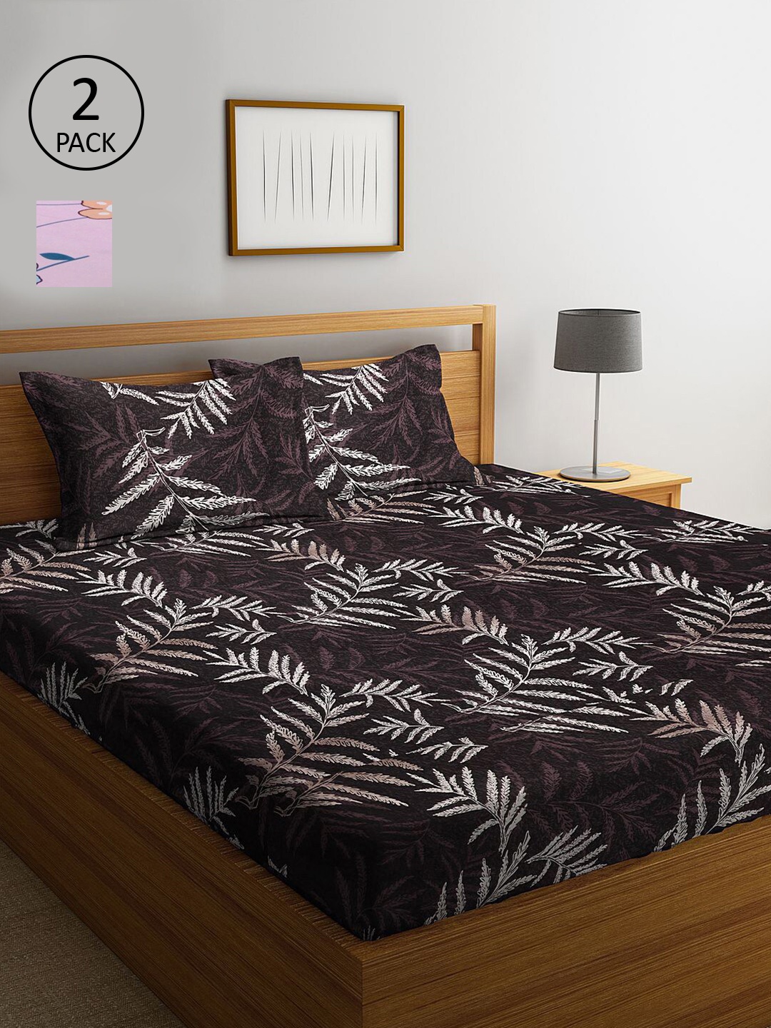 

KLOTTHE Black & Brown Floral 210 TC 2 King Bedsheet with 4 Pillow Covers