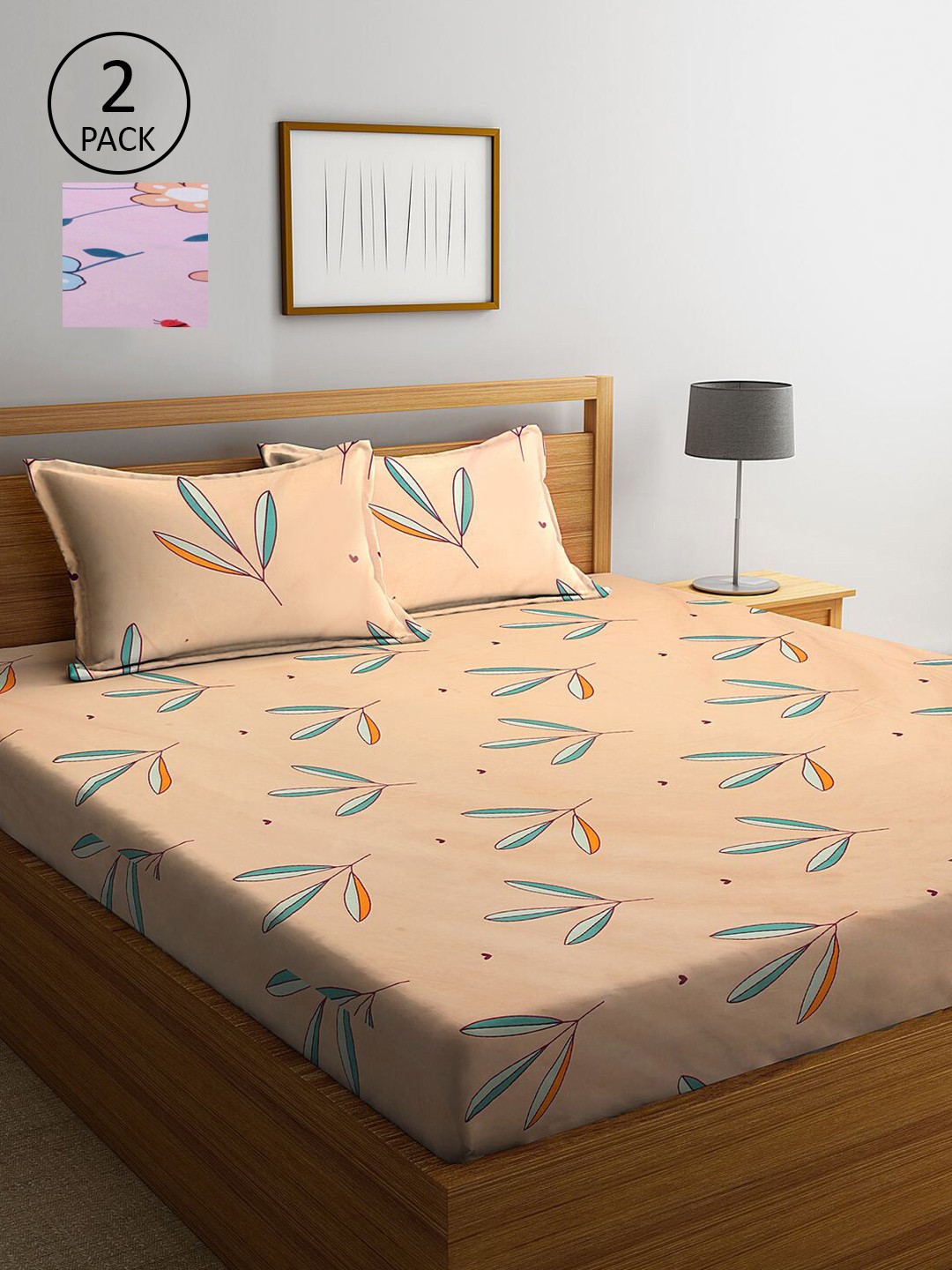

KLOTTHE Beige & Pink Floral 210 TC 2 King Bedsheet with 4 Pillow Covers