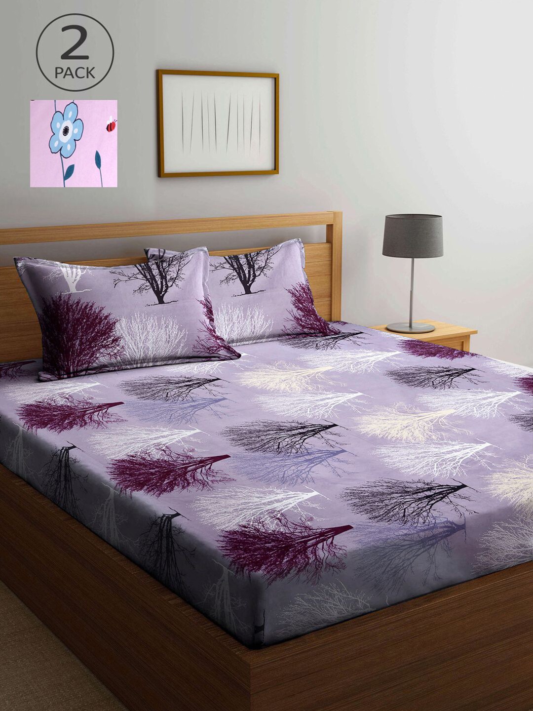 

KLOTTHE Lavender & Pink Floral 210 TC 2 King Bedsheet with 4 Pillow Covers
