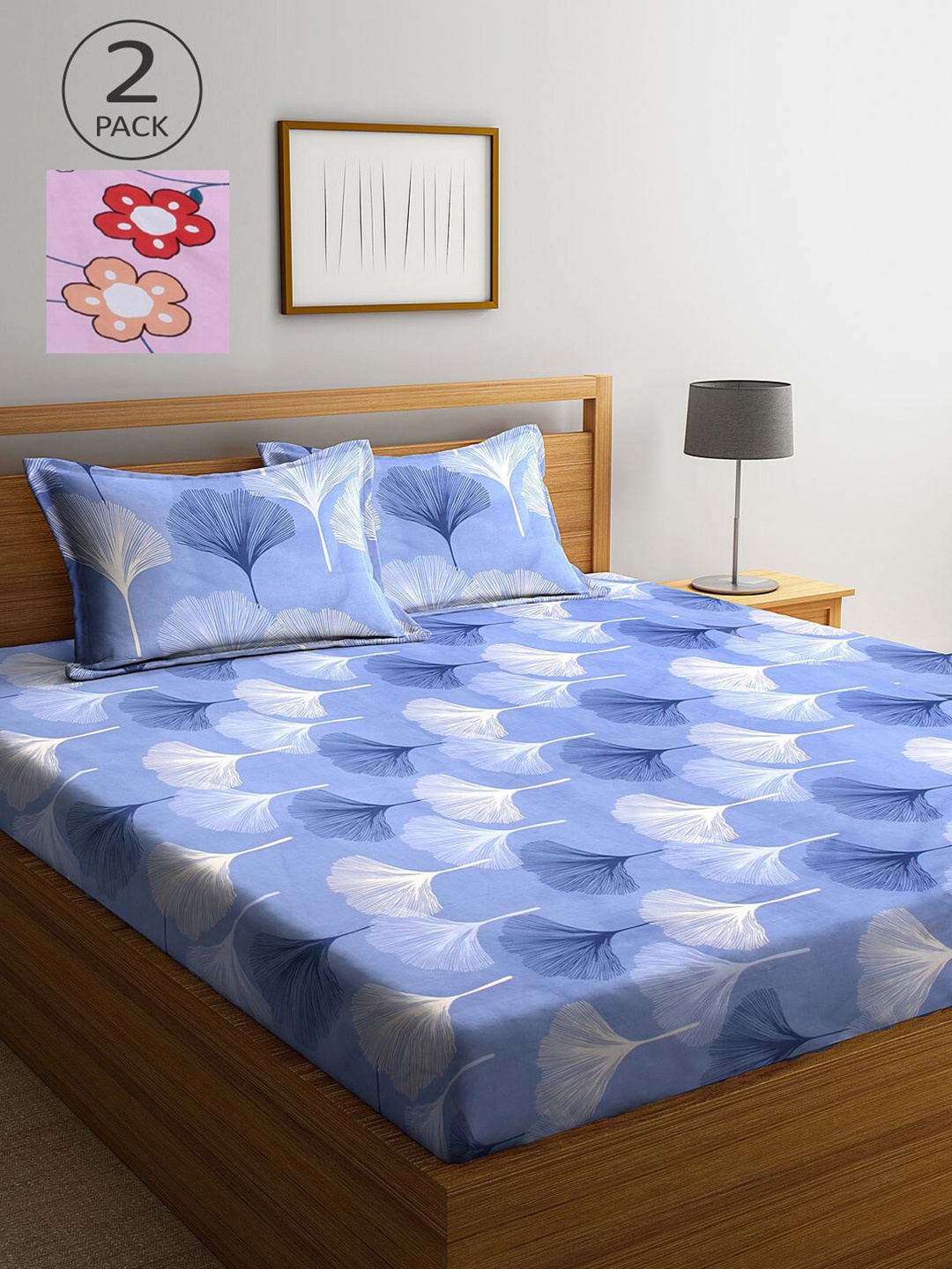 

KLOTTHE Blue & Pink Floral 210 TC 2 King Bedsheet with 4 Pillow Covers