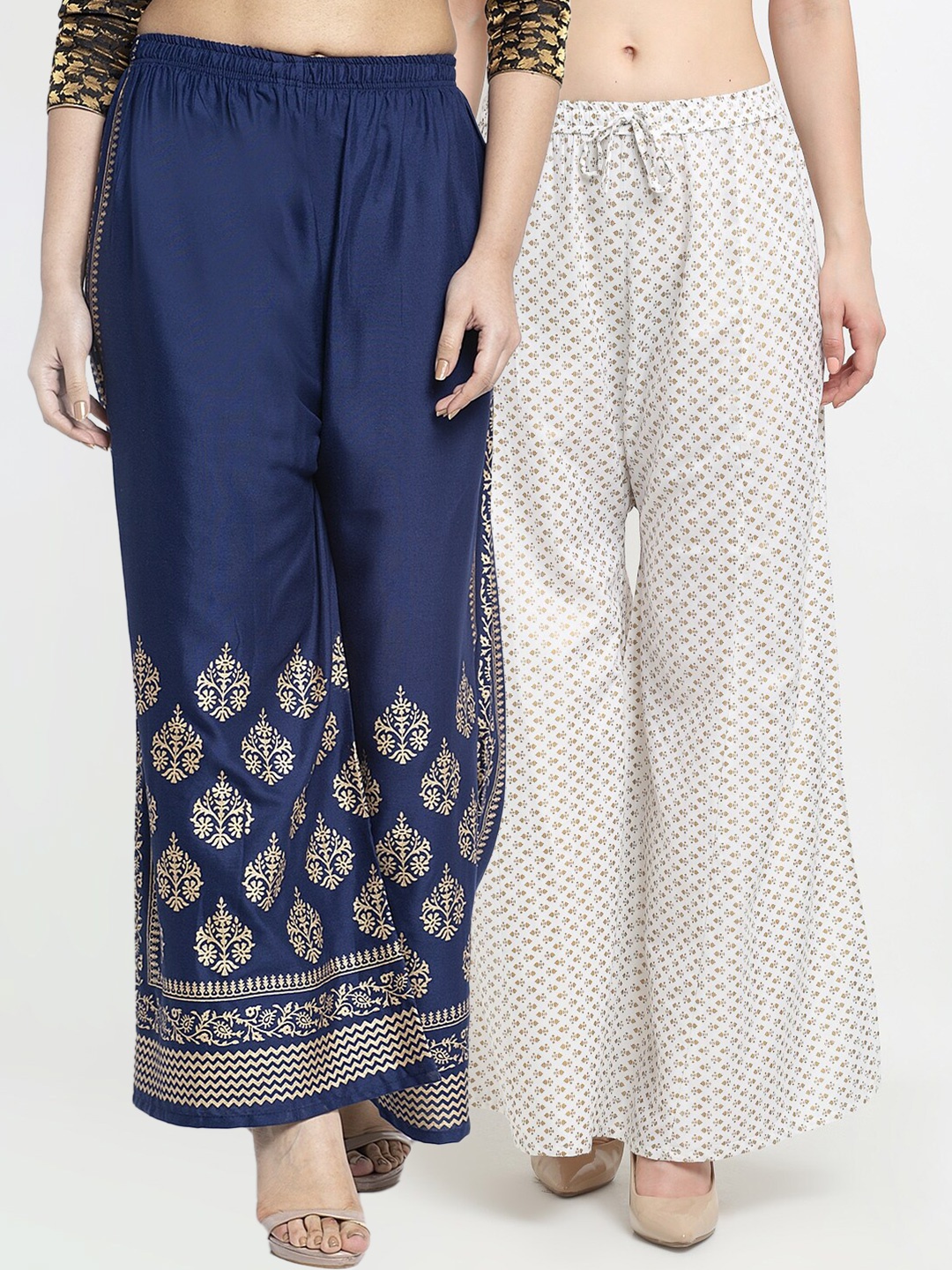 

Jinfo Women Pack of 2 Navy Blue & White Ethnic Motifs Block Printed Ethnic Palazzos