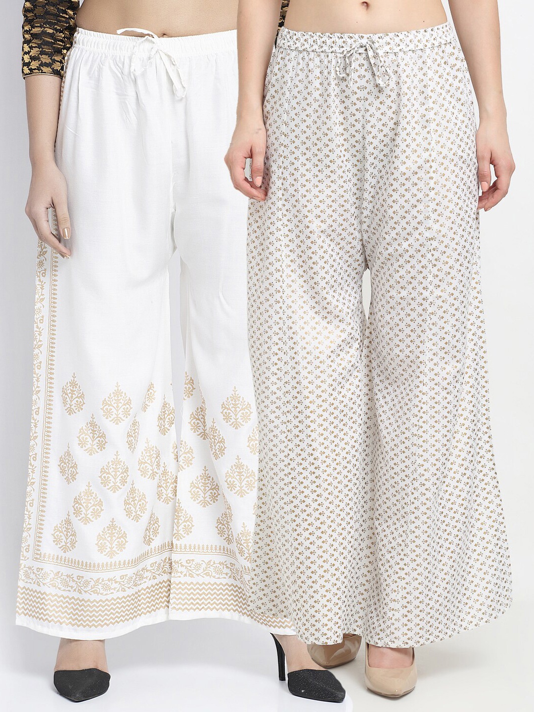 

Jinfo Women White & Off White Set Of 2 Ethnic Motifs Printed Knitted Ethnic Palazzos